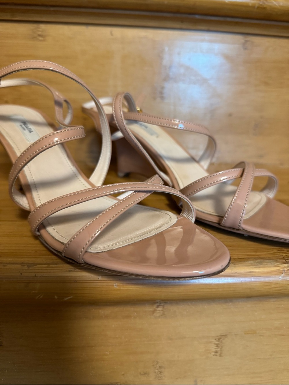 Prada Blush Patent Strappy Heeled Sandals